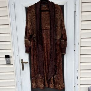 Risa Benson Long Brown Open-Front Knit Boho Cardigan-M-GORGEOUS!